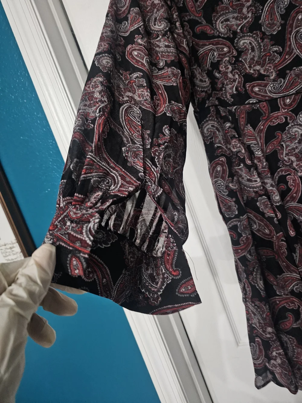 Michael Kors Black Paisley Long Sleeve Tiered Dress with Red Accents